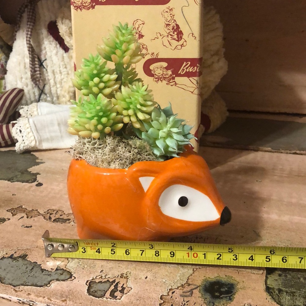 Mini fox planter with artificial succulents